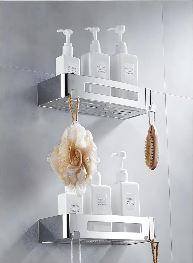 Boniry 2 Pcs Self-Adhesive Wall Shelf | Organiser Stand Rack Without Drilling | Accessories and Storage Rack for Bathroom (Silver) - Image 2